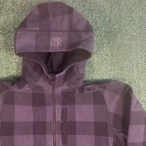 Lululemon Kung Fu Hoodie Mens Large grey Black Plaid Excellent Full Zip Fleece
